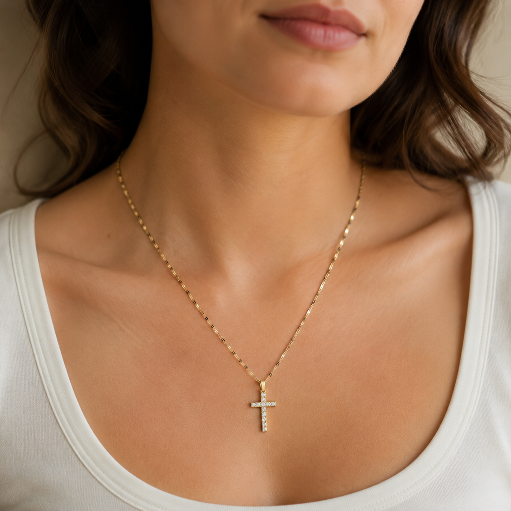 Gold-Tone Sparkling Cross Necklace