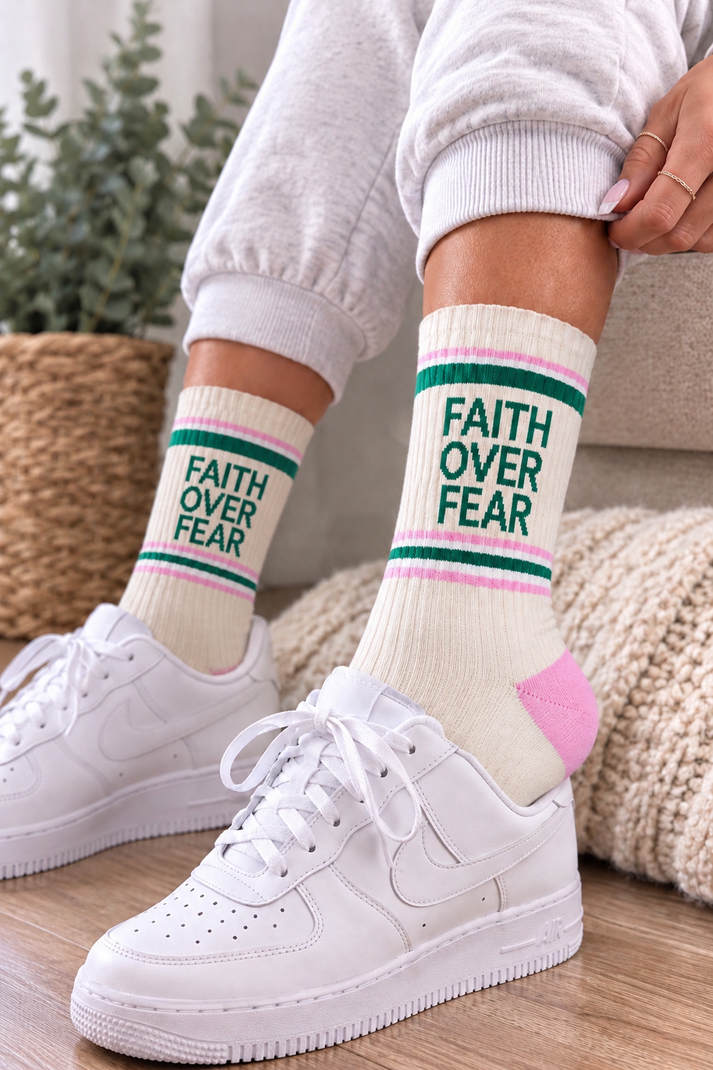 Faith Over Fear Socks | Christian Crew Socks for Women | Inspirational Cotton Socks