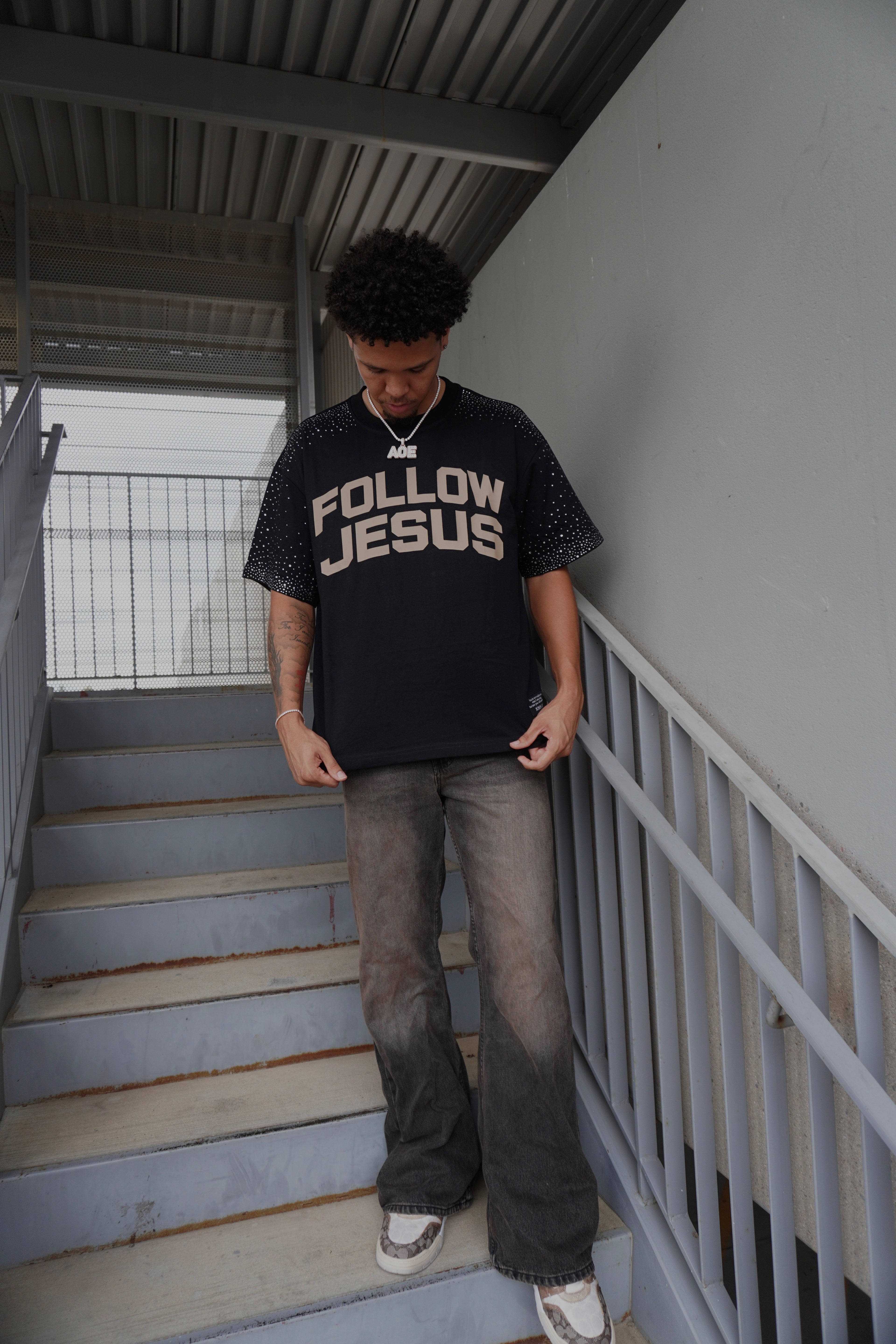 Follow Jesus Rhinestone T-Shirt