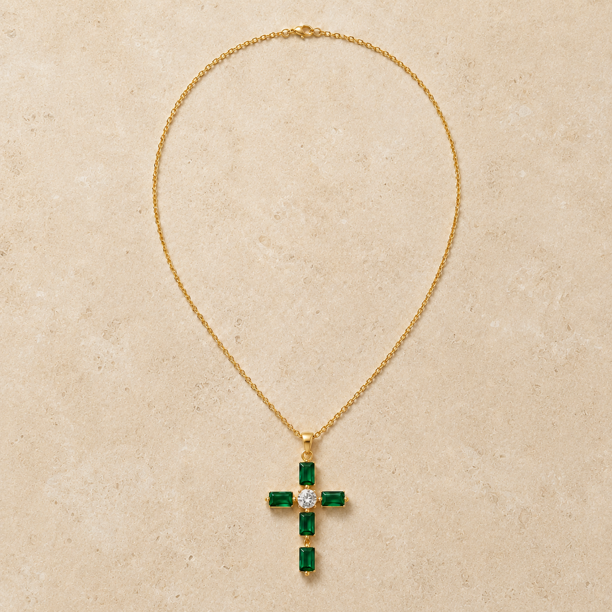 Green Stone Cross Necklace