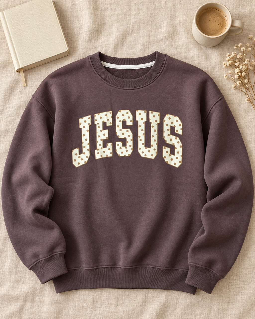 JESUS Polka Dot Crewneck Sweatshirt – Chocolate Brown
