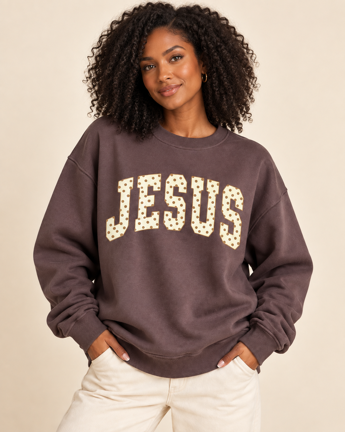 JESUS Polka Dot Crewneck Sweatshirt – Chocolate Brown