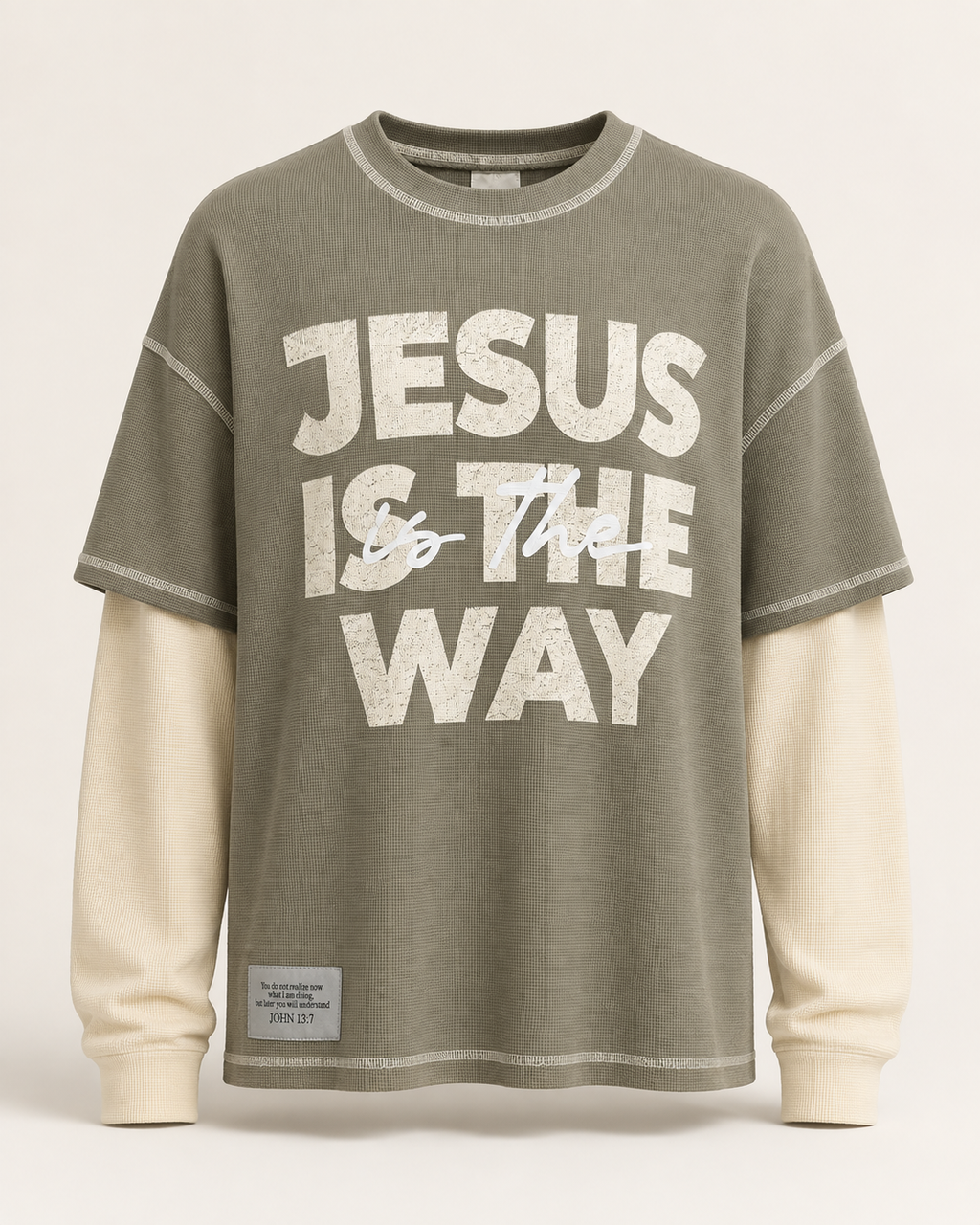 Jesus Is the Way™ Waffle Knit Layered Shirt – Olive Branch