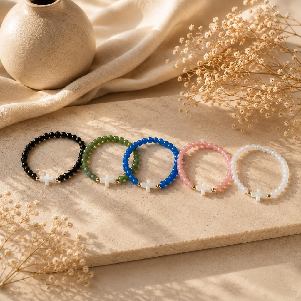 Faith Cross Beaded Bracelet | Christian Stretch Bracelet