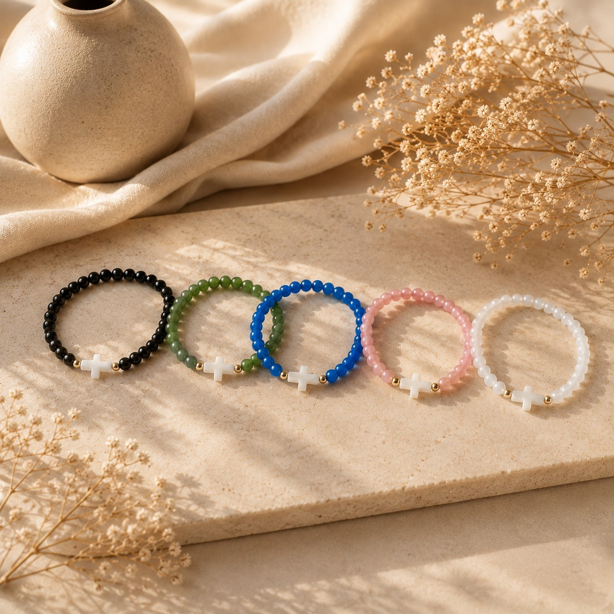 Faith Cross Beaded Bracelet | Christian Stretch Bracelet