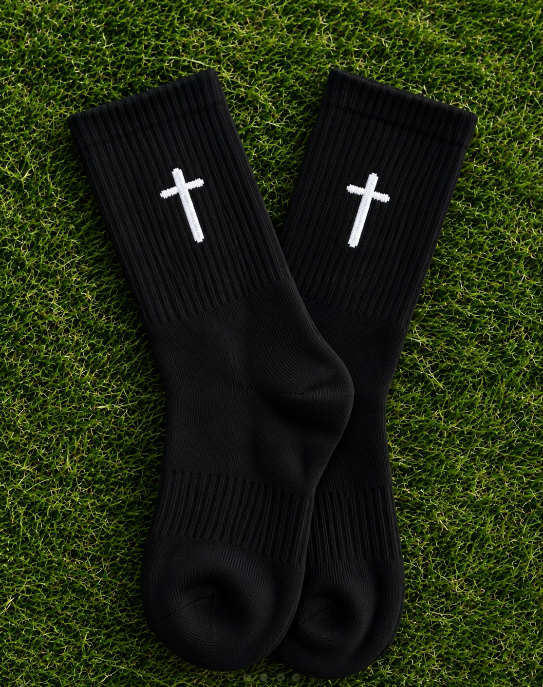 Black Cross Crew Socks | Christian Socks | Unisex Cotton Crew Socks