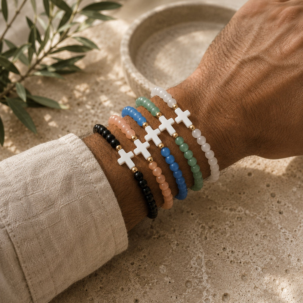 Faith Cross Beaded Bracelet | Christian Stretch Bracelet