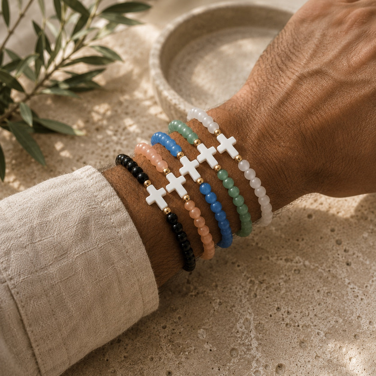 Faith Cross Beaded Bracelet | Christian Stretch Bracelet