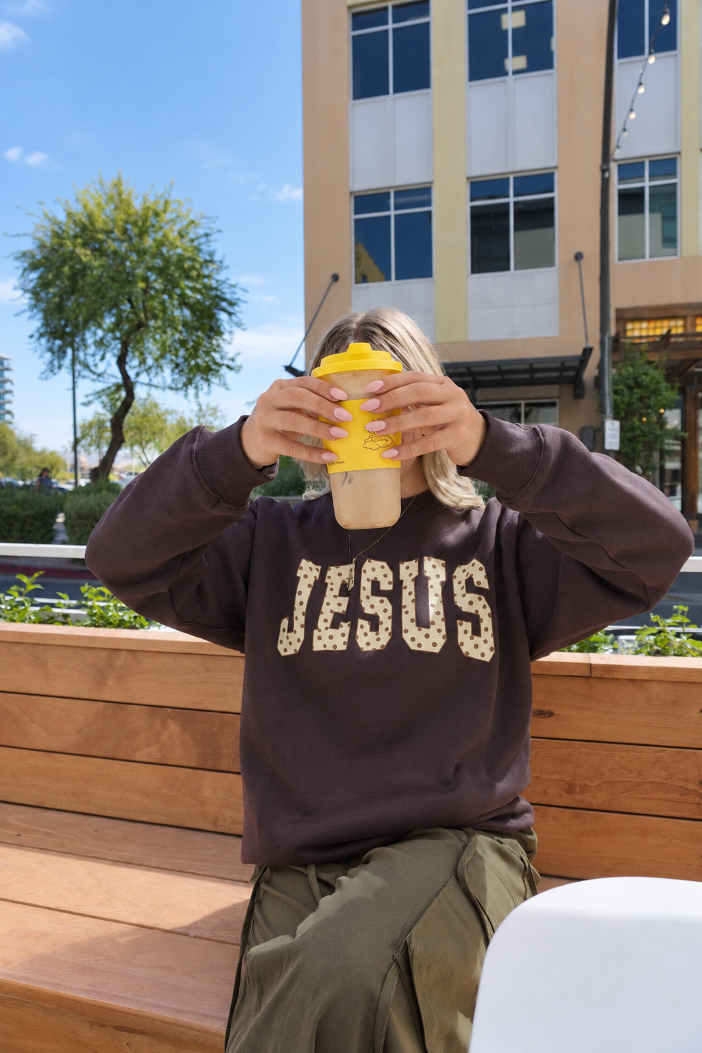 JESUS Polka Dot Crewneck Sweatshirt – Chocolate Brown