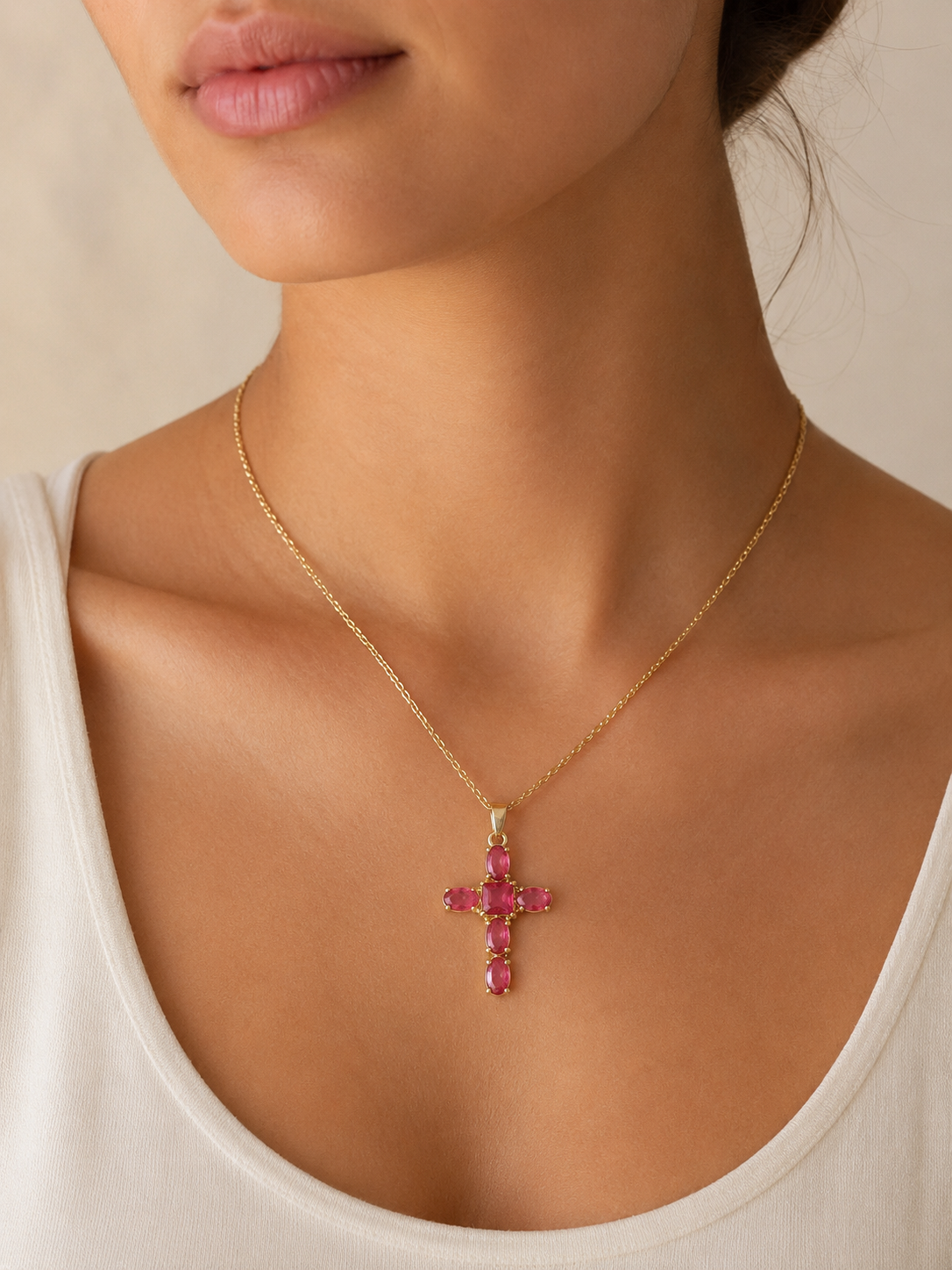 Pink Cross Pendant Necklace