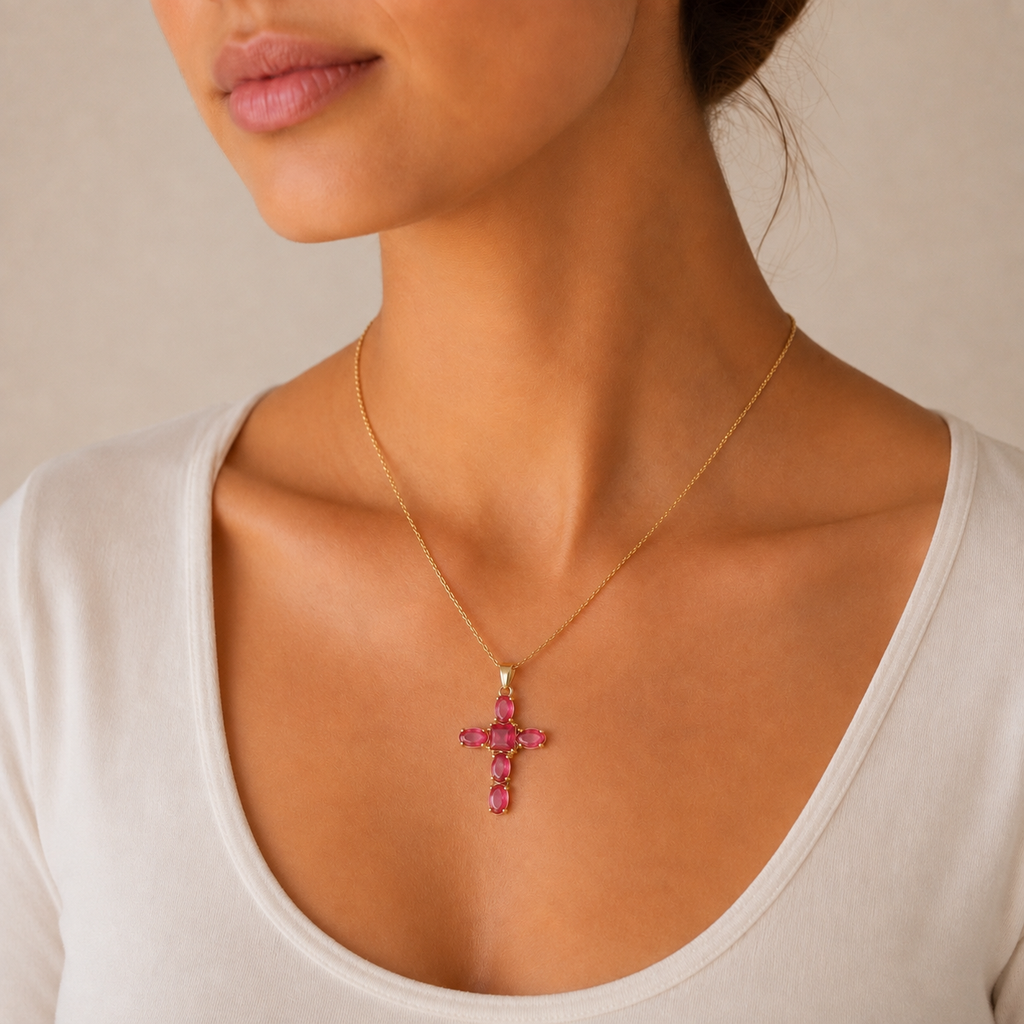 Pink Cross Pendant Necklace
