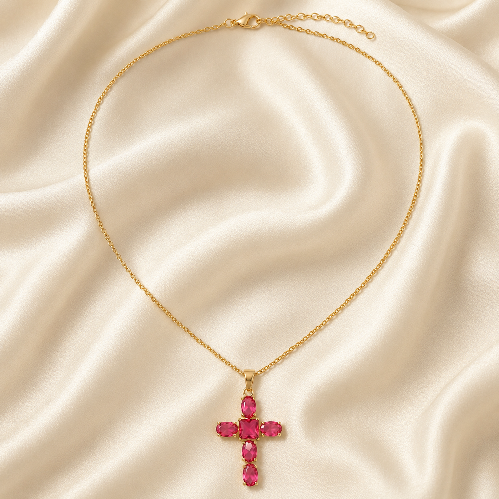 Pink Cross Pendant Necklace