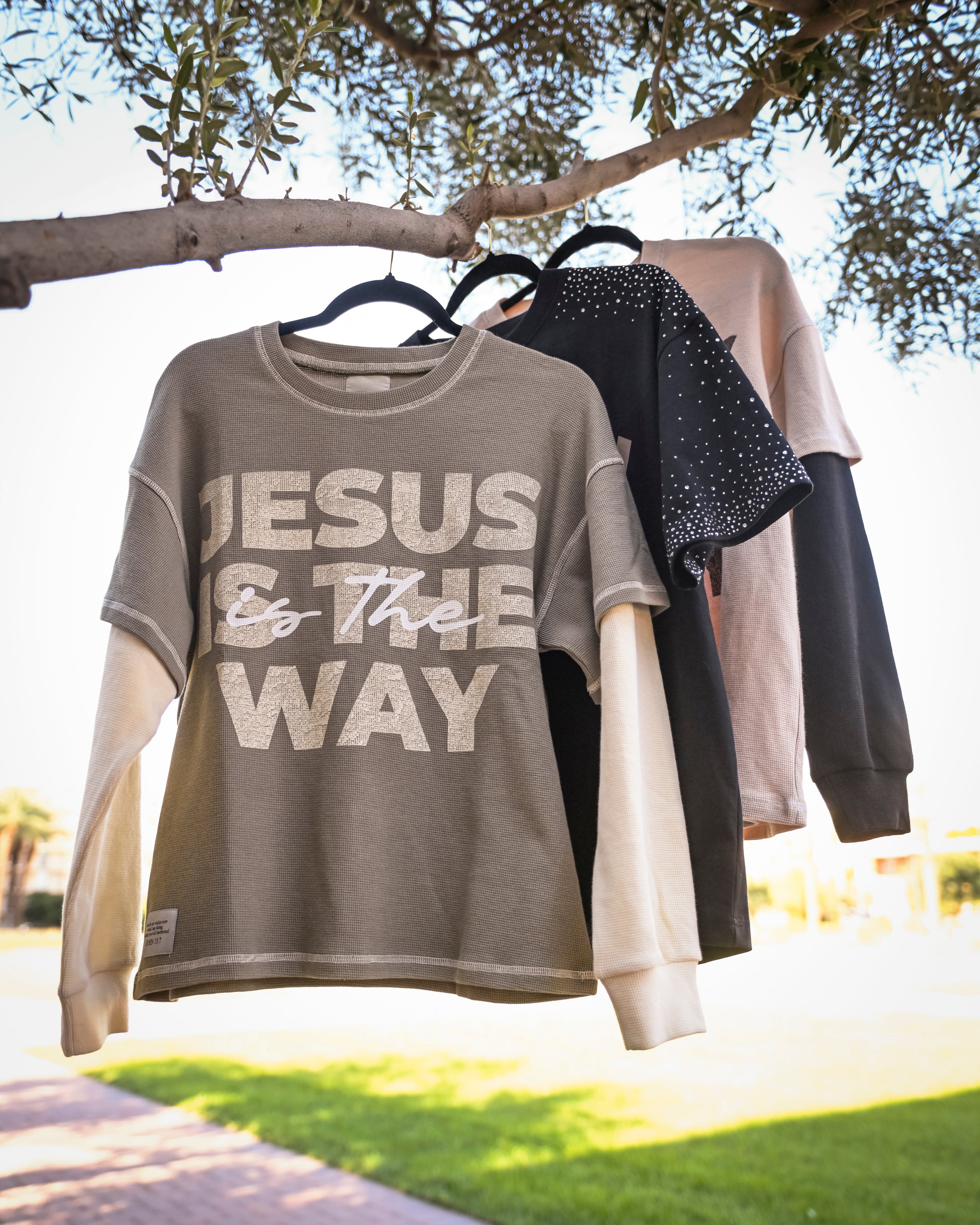 Jesus Is the Way™ Waffle Knit Layered Shirt – Olive Branch