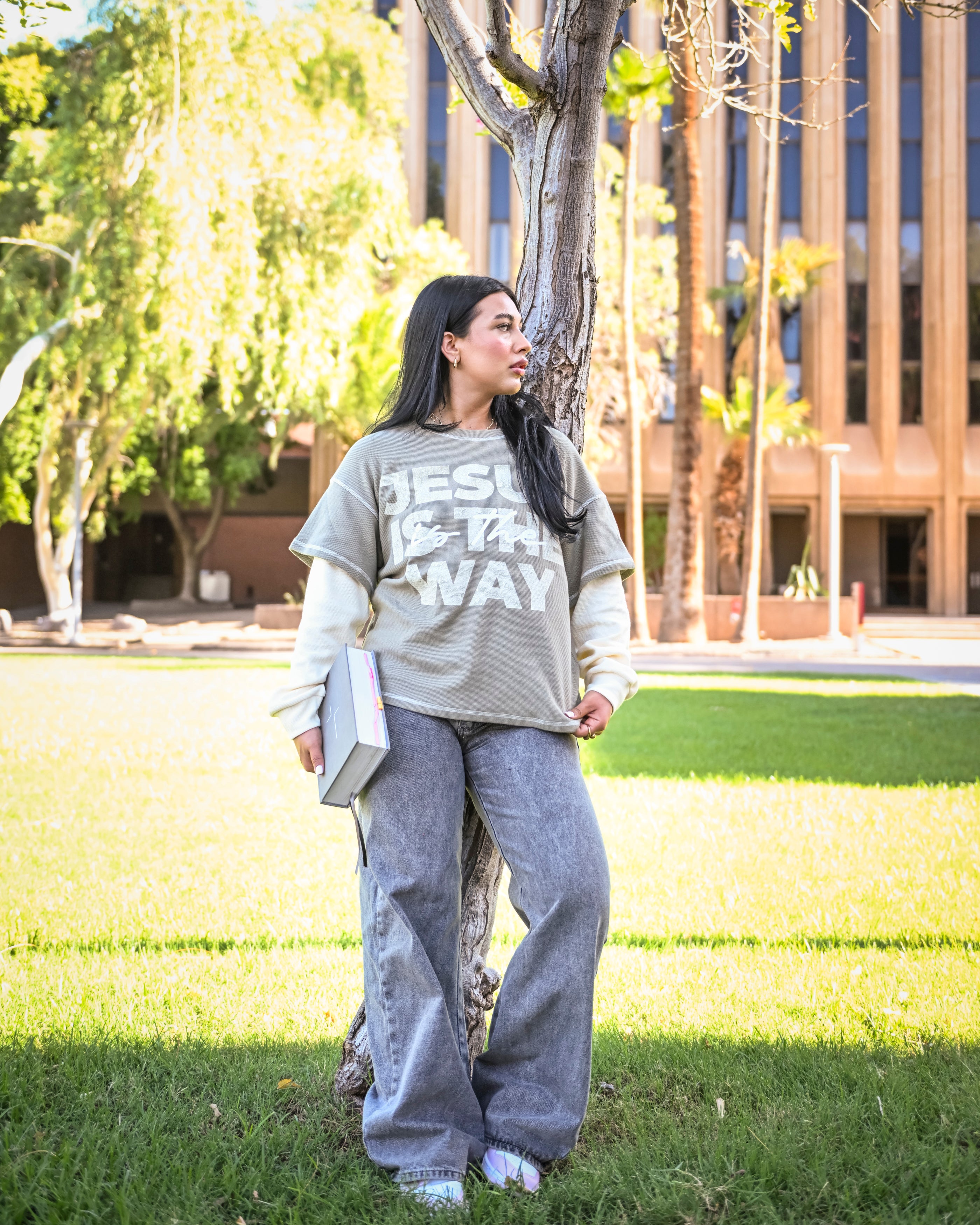 Jesus Is the Way™ Waffle Knit Layered Shirt – Olive Branch