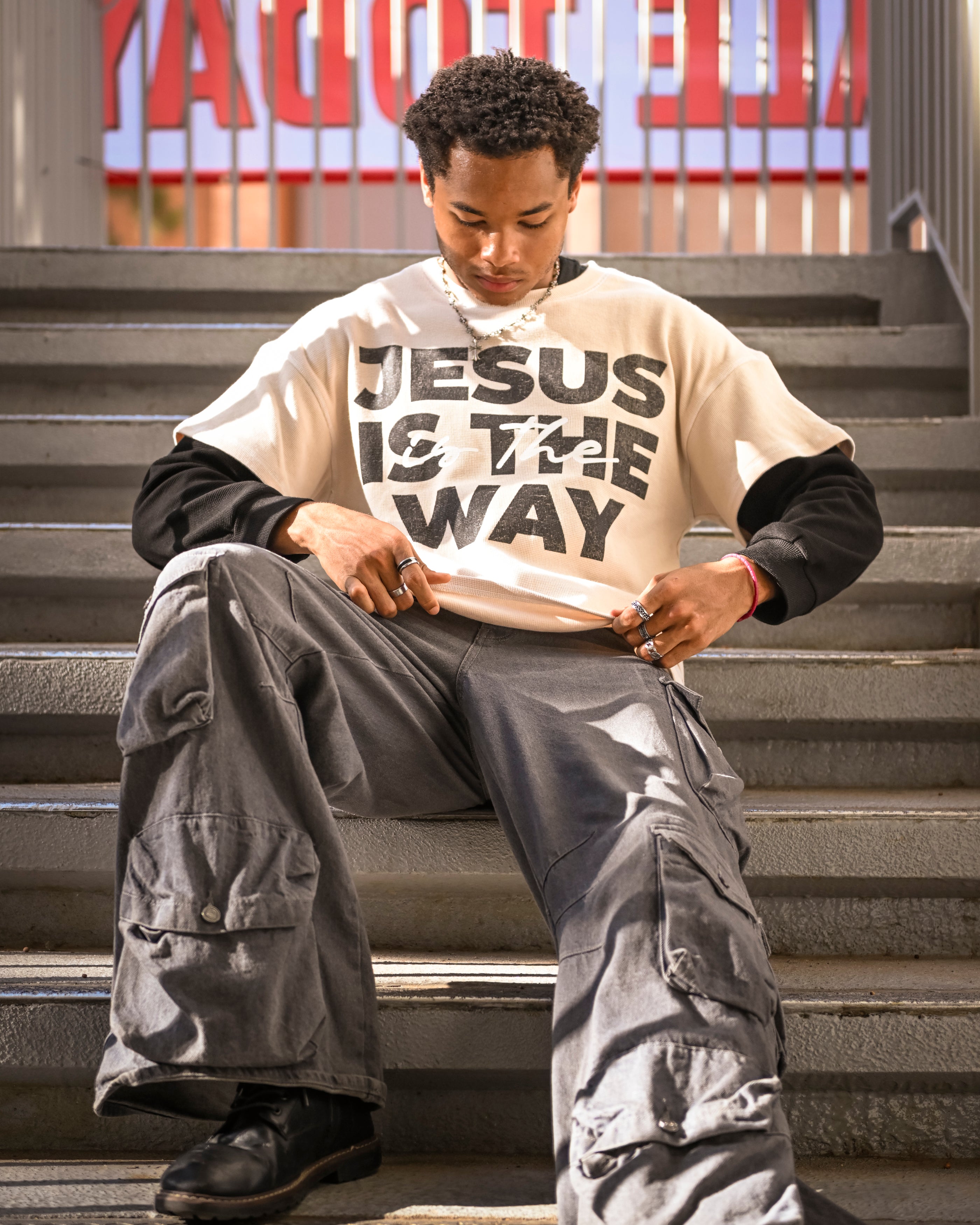 Jesus Is the Way™ Waffle Knit Layered Shirt – Desert Sand